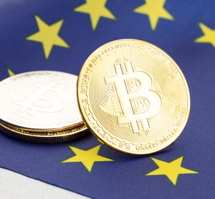 Bitcoin Kryptowährung auf der EU-Flagge