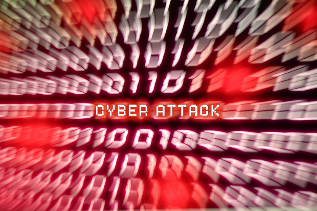 Cyber Attack verzerrt geschrieben mit starkem Rotton